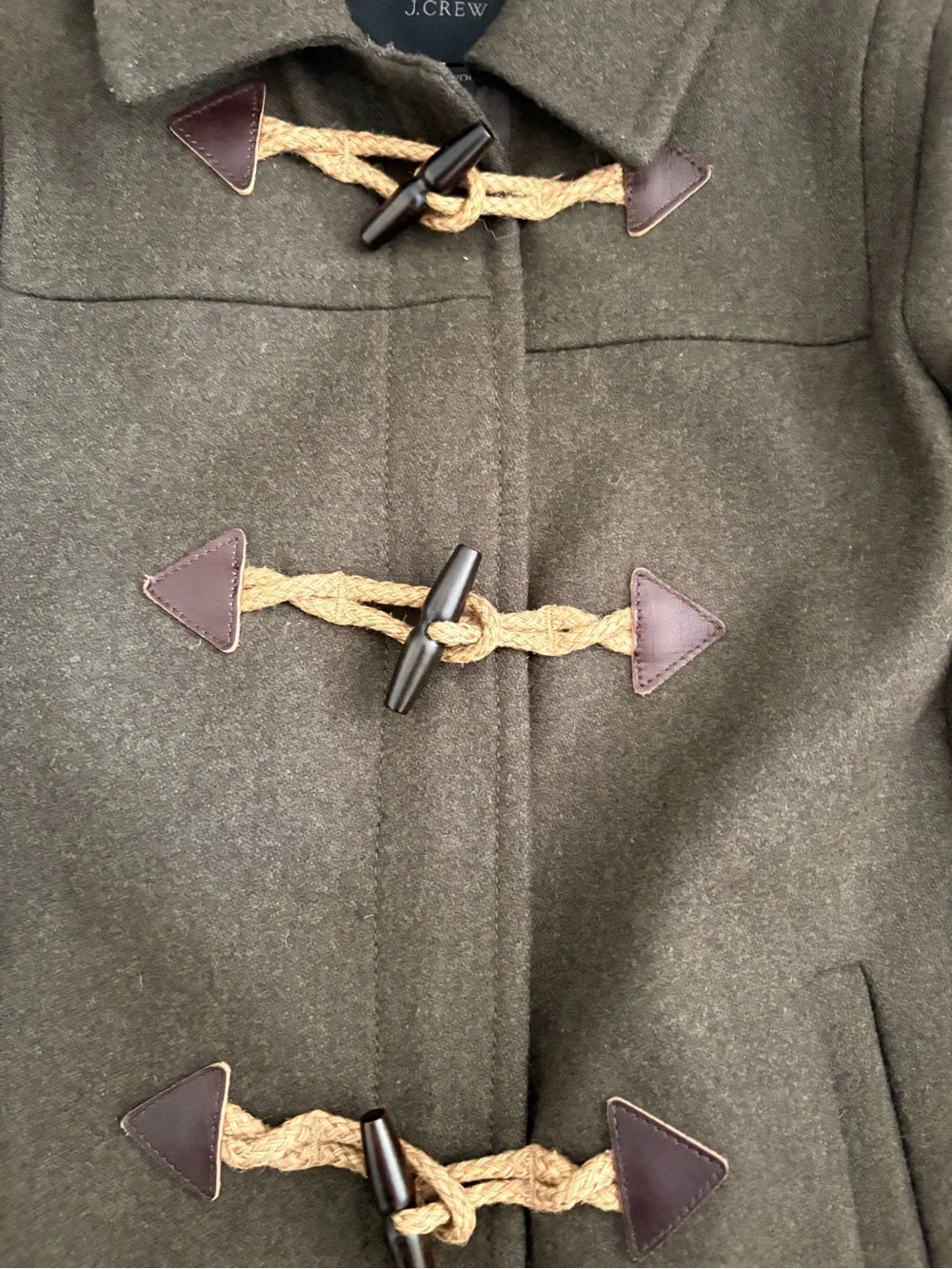 J. Crew Olive Toggle Wool-Blend Pea Coat - Picture 6 of 16